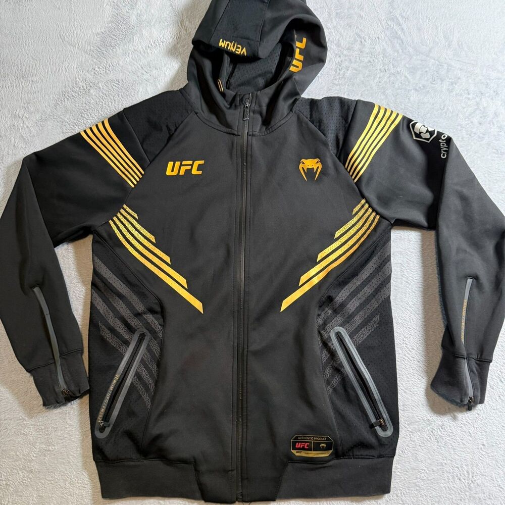 UFC Venum Jacket Men's Size L Champion Black Gold Fight Night Walkout Zip Hoodie